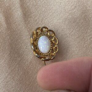 Vintage opal and gold plated oval filigree stick pin A42
